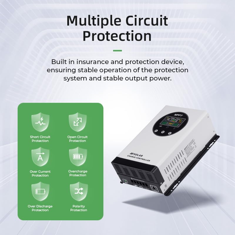 120A MPPT Solar Charge Controller,12V/24V/48V AUTO Solar Battery Regulator PV Max 200V for Sealed Lead Acid Gel and Lithium Battery
