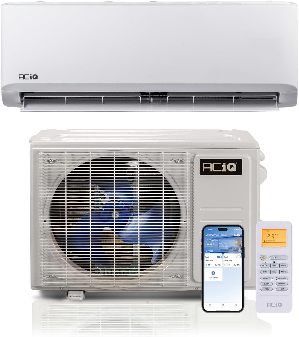 ACiQ 19.2 SEER2 Essentials 18000 BTU Comfortable Inverter Mini Split AC/Heating System, 1.5 Ton White Wall Mount Ductless Heat Pump AC Unit, with 15ft Installation Kit | WiFi Control, 208/230V, R454B