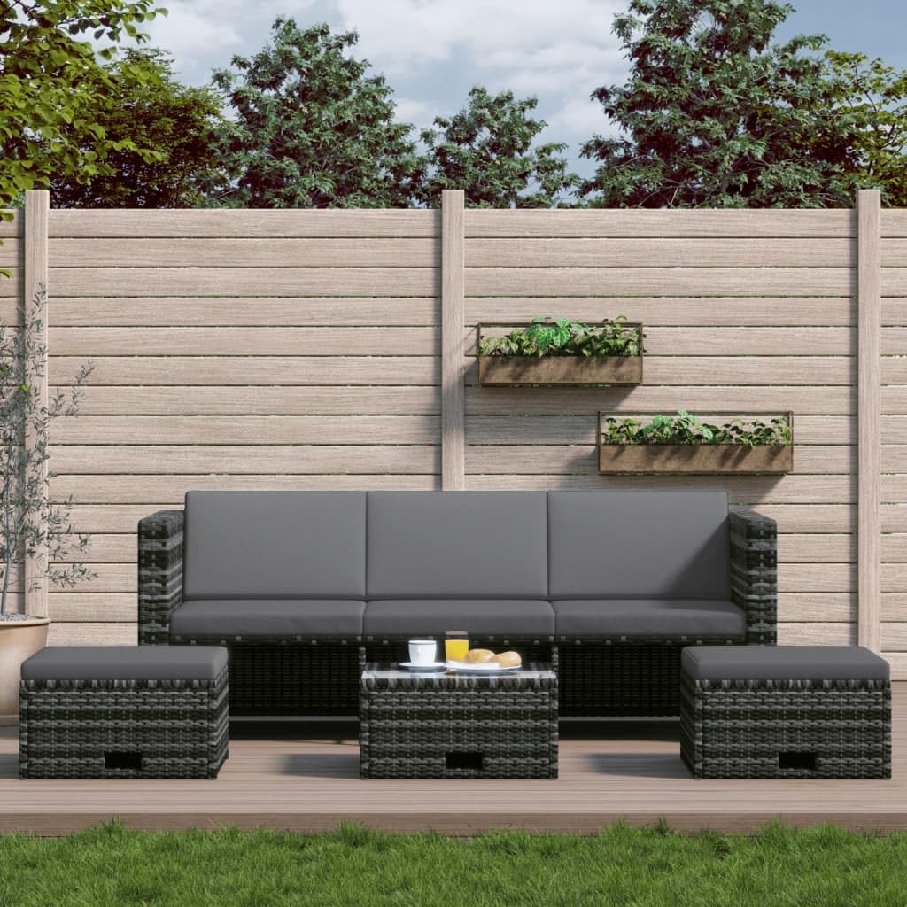 4 Piece Patio Lounge Set with Cushions Poly Rattan Gray,Outdoor Rattan Sofa Set with Ample Storage Stylish and Functional Patio Furniture Sets, Outdoor Furniture Sets
