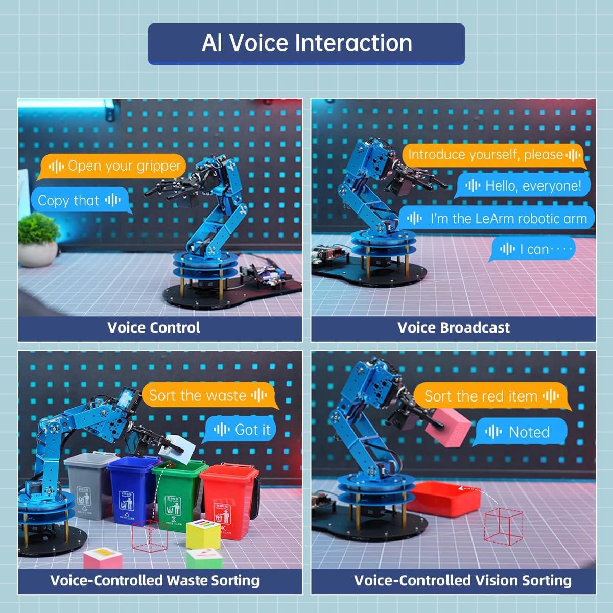 Robotic Arm for Arduino AI Vision Voice Interaction 6DOF Serial Bus Servo Smart Robot Arm, STEM Project Educational Robot & Engineering Kits, Science/Coding/Programming Set, LeArm AI Intermediate Kit
