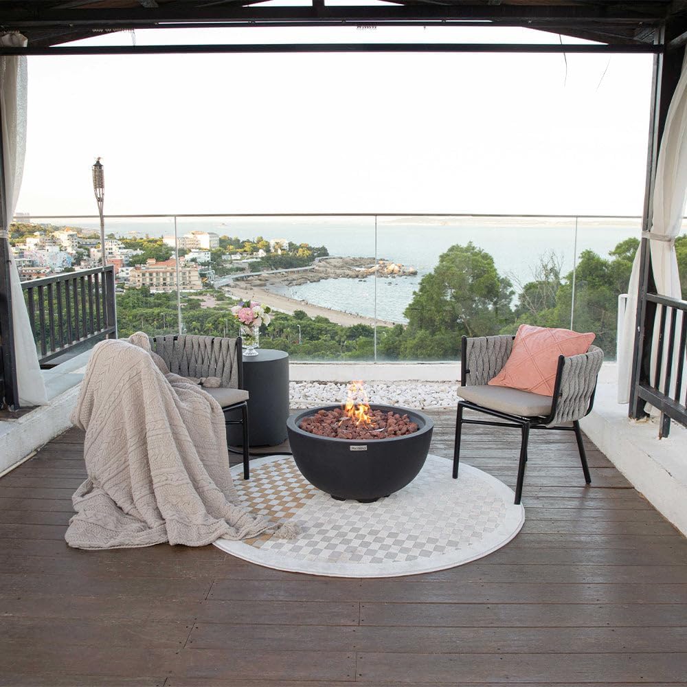 Modeno Jefferson Outdoor Fire Bowl Pit Table Firepit Reinforced Concrete 27 Inches Electronic Ignition Cover Lava Rock Included, Liquid Propane