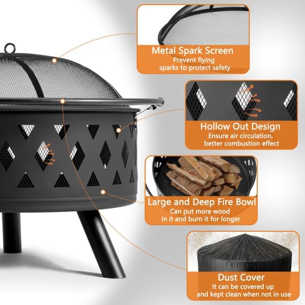 32IN Metal Fire Pit Black