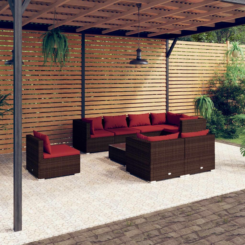 9 Piece Patio Lounge Set with Cushions Poly Rattan Brown,Cozy Poly Rattan Patio Lounge Set: Comfort and Style for Outdoor Living Patio Furniture, Outdoor Furniture Sets