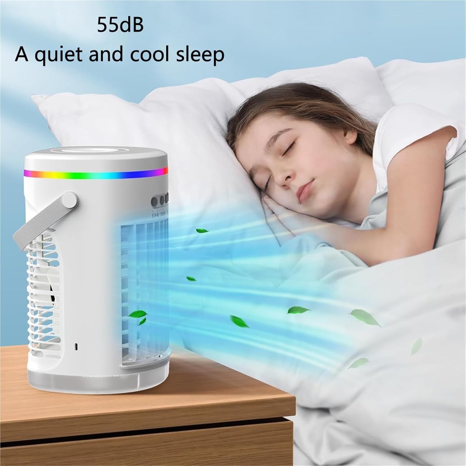 Portable Air Conditioner, Portable Air Cooler Cooling Fan Air Conditioner Fan With 7 Colors Light USB Powered,Desktop Fan for Home Outdoors
