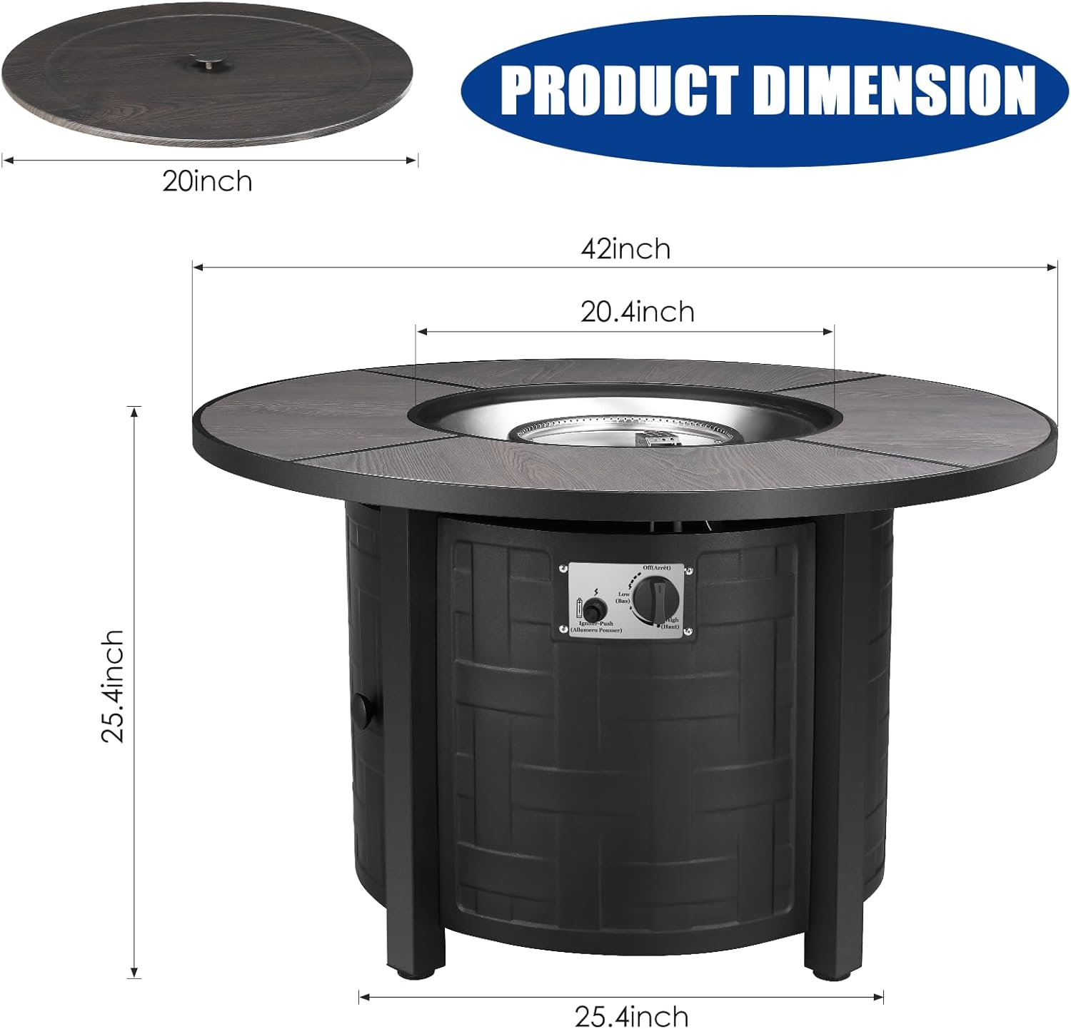 TLSUNNY 42in Propane Fire Pit Table, 50,000 BTU Auto-Ignition Outdoor Patio Fire Pit with Waterproof Cover, Blue Fire Glass & Convertible Lid – CSA Certified,for Patio, Balcony,Garden