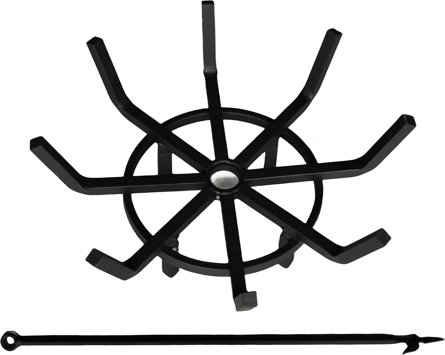 Inch Log Grate Wrought Iron Fire Pit Round Spider Wagon Wheel Firewood Heavy Duty 0.9 in Bar Fireplace Stove Burning Rack Holder 4Legs Chimney Hearth Kindling Stacking (18 Inch)
