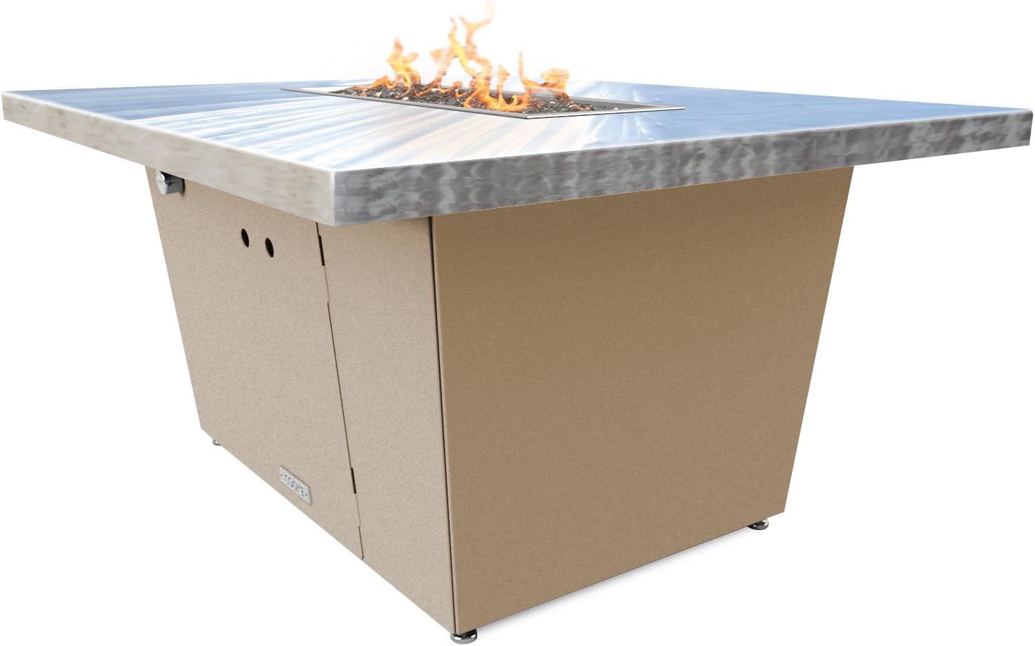 COOKE Palisades Rectangular Fire Pit Table - 44x36 - Chat Height - Natural Gas - Brushed Aluminum Top with 3cm Edge - Beige Powdercoat Base