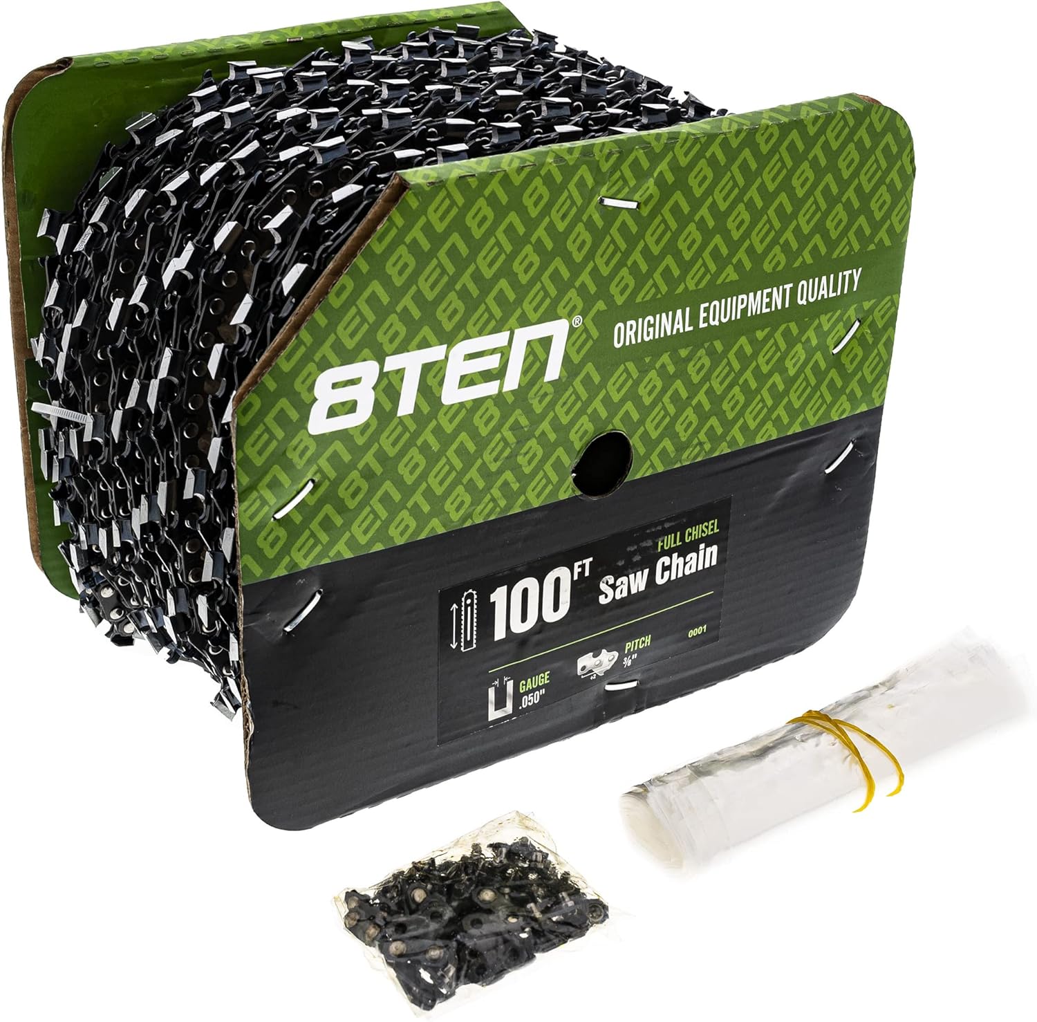8TEN Chainsaw Chain Bulk Reel Full Chisel 100 Foot .050 Gauge 3/8 Pitch