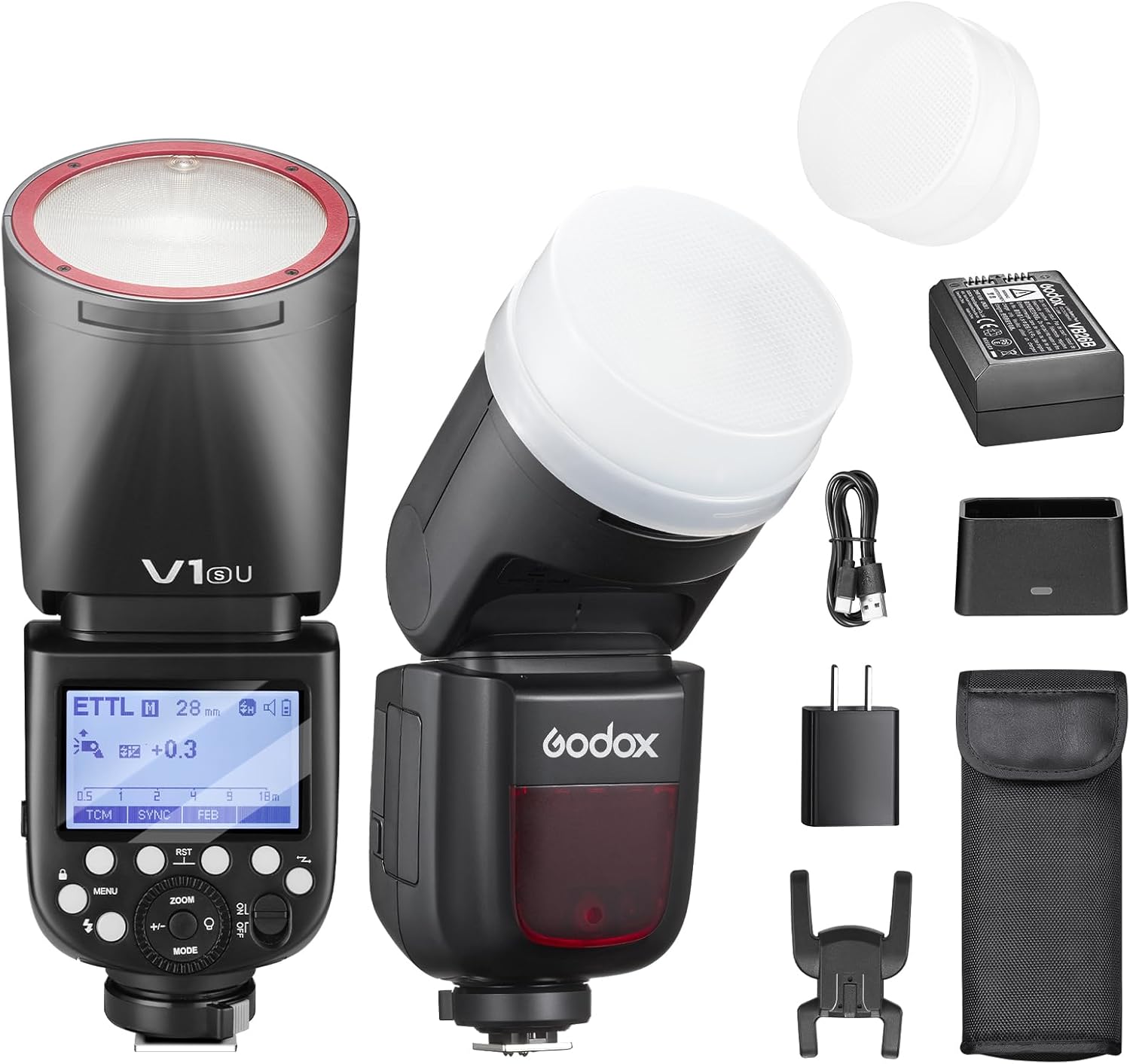 Godox V1S Camera Flash with Diffuser for Sony, Godox V1-S U HSS TTL Round Head Speedlight with Accessories Kit for Portrait, Event, Travel, Wedding Photography