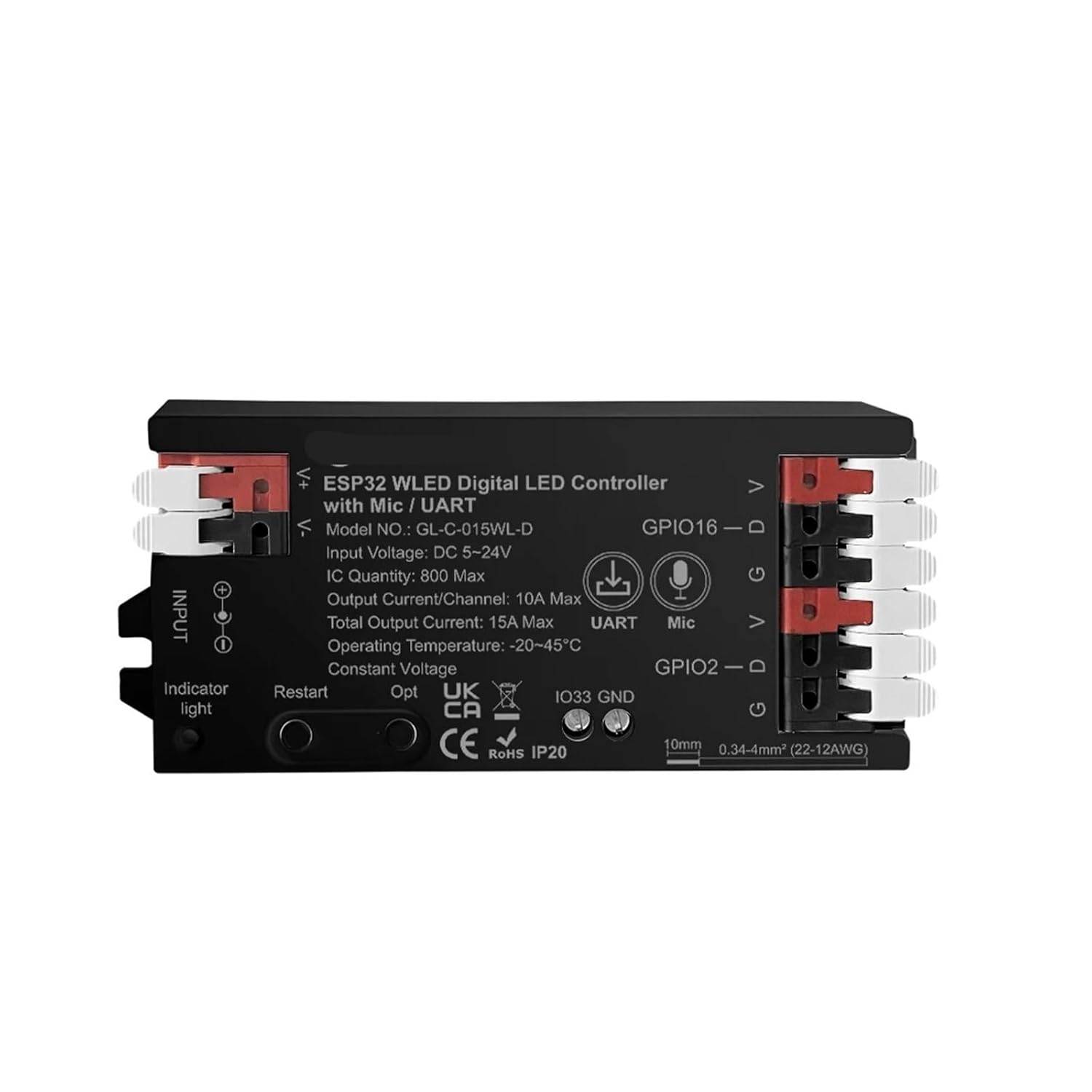 ESP32 WLED LED Controller Microphone UART RGB DIY WS2811 WS2812 SK6812 TM1814 WS2813 WS2815(Black Controller)