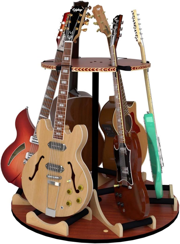 A&S Crafted Products The Carousel Rotating Multi Guitar Stand | Holds Acoustic & Electric | Fit 6 Instruments in 3ft of Space | Made In U.S.A.
