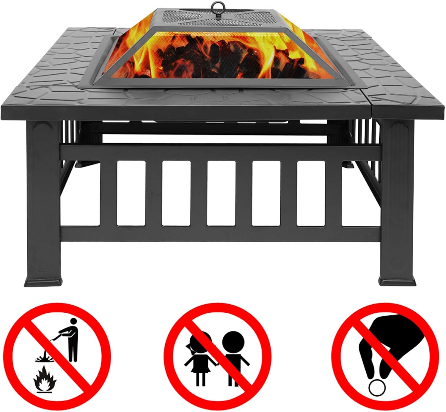 32 inch Fire Pit 3-in-1 Multipurpose Outdoor Fire Pit Table with Fire Poker, Metal Fire Pit, Rain Cover for Camping, Backyard, Patio, Garden