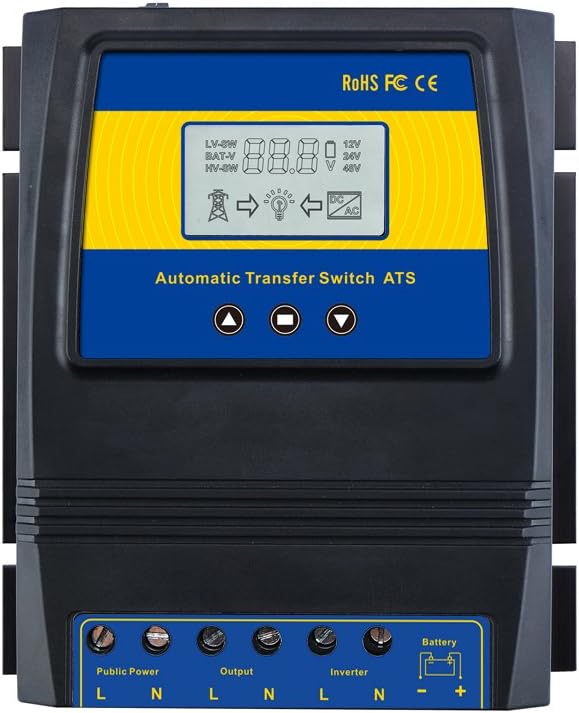 MOES Dual Power Controller Automatic Transfer Switch for Off Grid Solar Wind System, 11kw(220-240V) ATS DC 12V 24V 48V