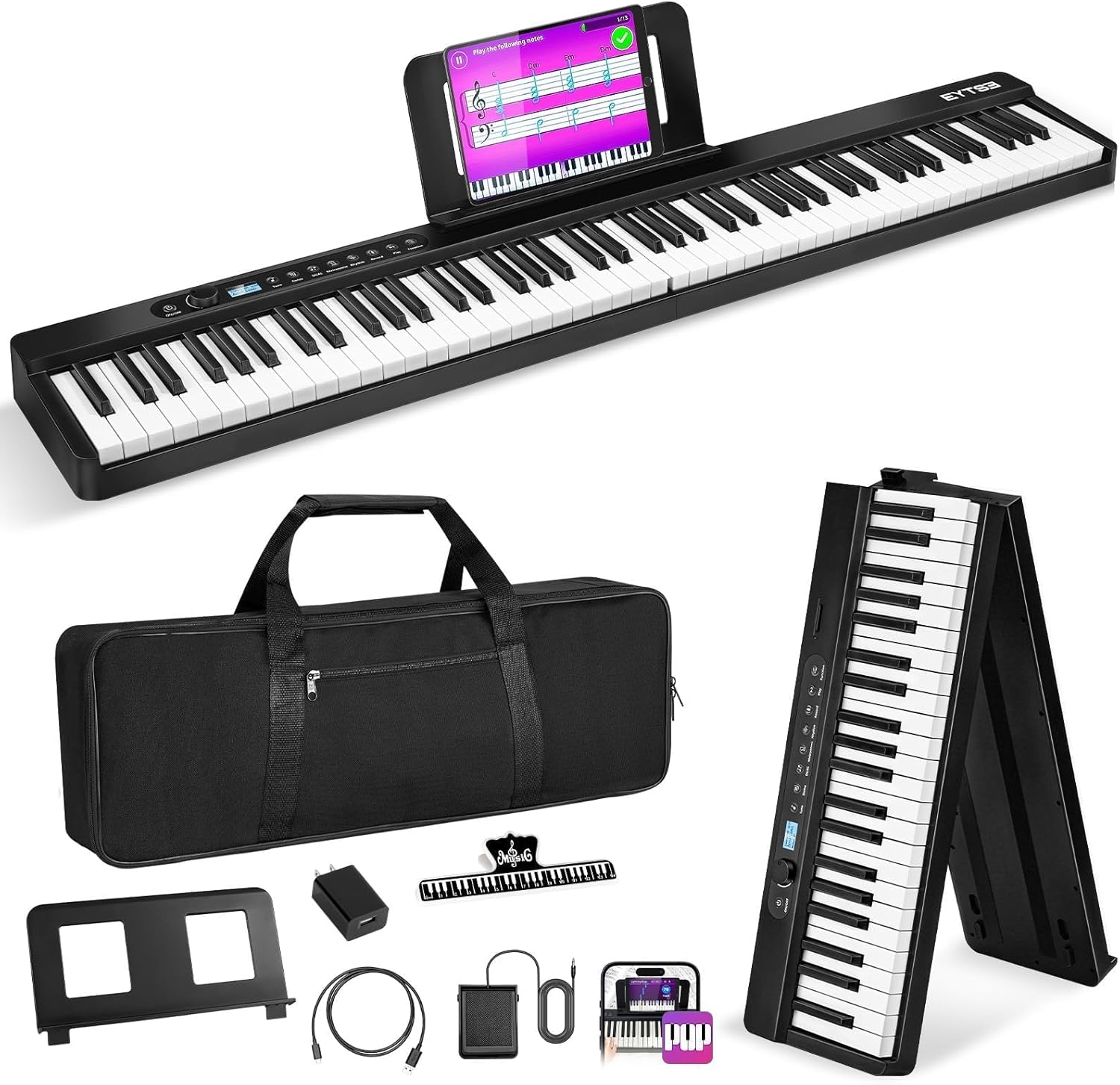 88 Key Folding Piano Semi-Weighted Foldable Piano Full Size Portable Travel Electric Piano Keyboard with BT Wireless, 128 Tones, USB MIDI, Sustain Pedal and Bag for Beginners Adults Teens