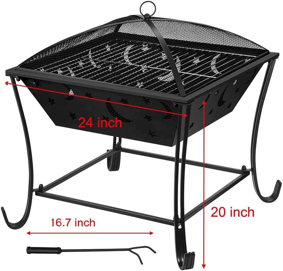 Outdoor Wood Burning Firepit,24 Inch Steel Portable Fire Pit,with Spark Sn Fireplace Poker Fire Bowl