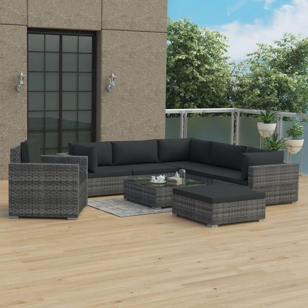 8 Piece Patio Lounge Set with Cushions Poly Rattan Gray Garden Furniture