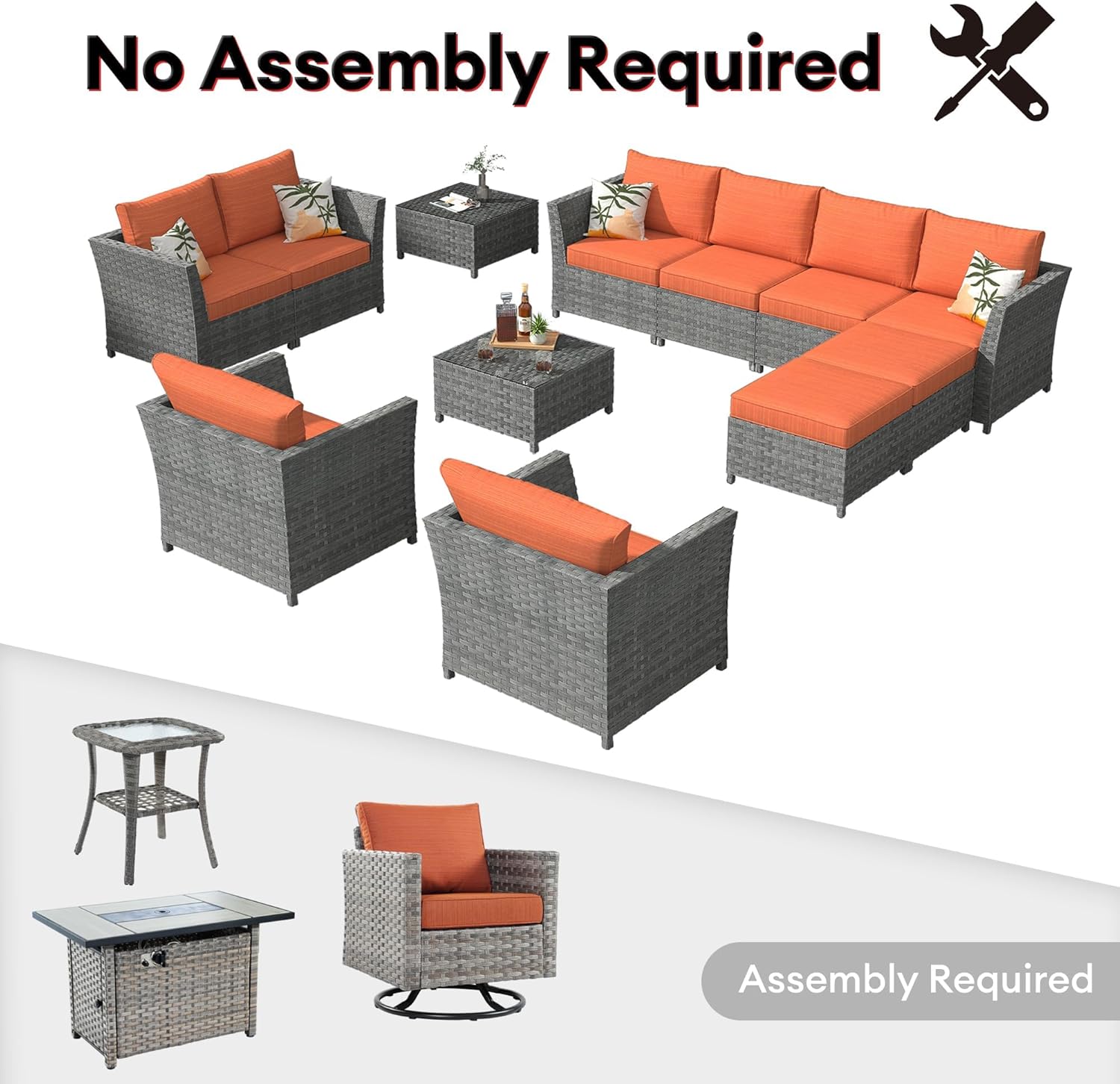 Weaxty Patio Furniture Set 16 Pieces No-Assembly Patio Sectional Furniture Sets with 42