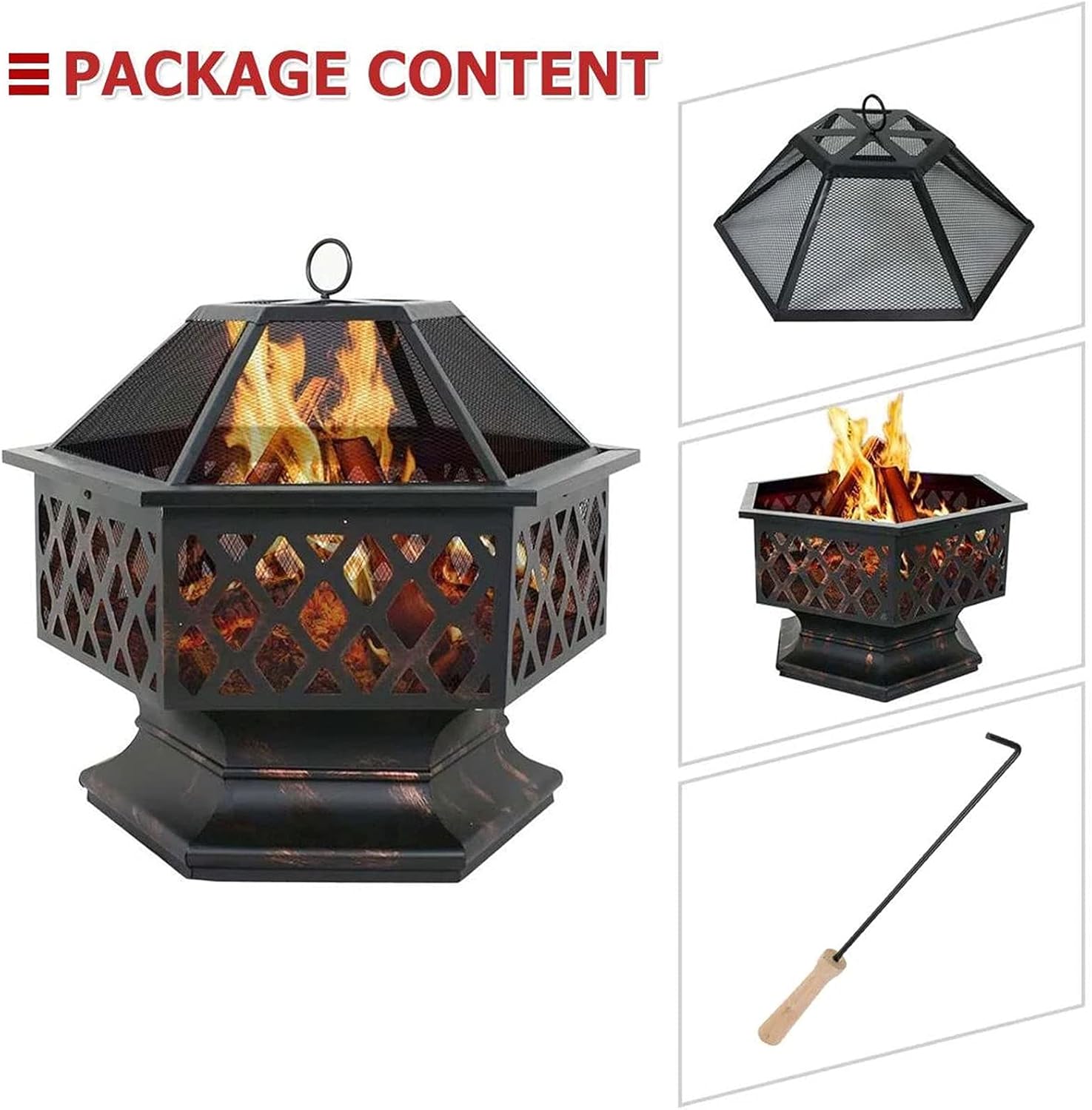 Outdoor 3 in 1 Portable BBQ Fire Pits,24 Inch Wood Burning Firepits with Spark Screen Poker,Portable Fire Pit Use
