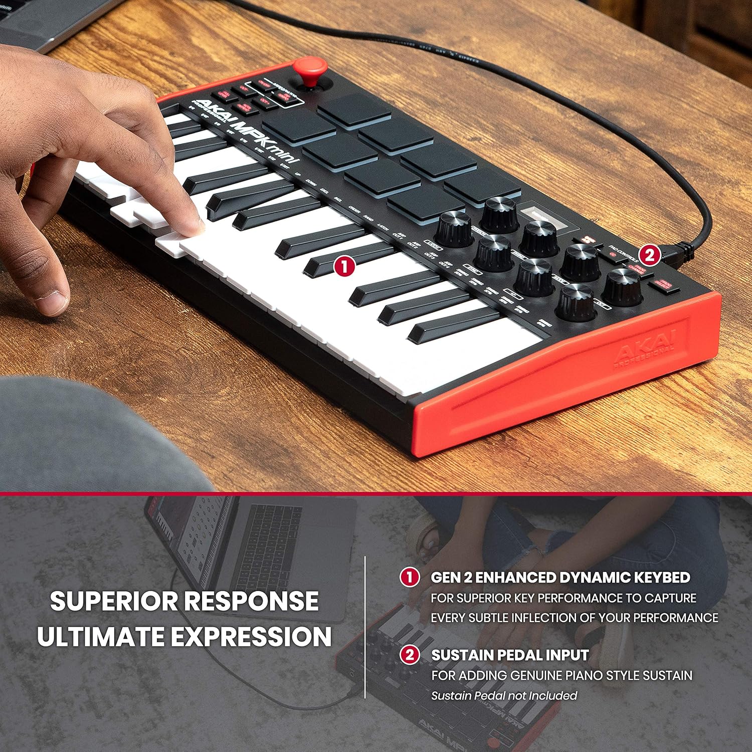 Akai MPK Mini MK3 MIDI Keyboard Controller + M-Audio SP2 Sustain Pedal, with MPC Beats and Software Suite – Beat Maker Bundle