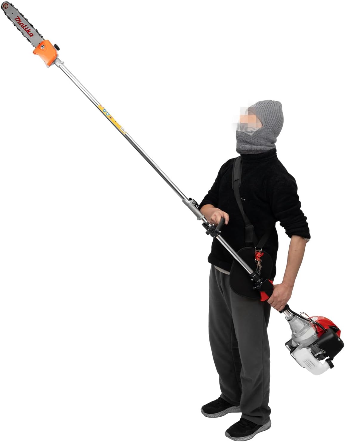 1.25KW Pole Chainsaw, 43CC 2 Stroke Cordless Extension Gas Pole Saw Tree Trimmer Long Reach Saw 12'' Blade Powerful Long Reach Pole Pruner Chainsaw with Carry Bag, Pole Saw for Tree Pruning