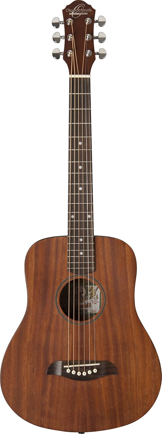 Oscar Schmidt 6 String Mini Acoustic Travel Guitar. Natural, Right, (OGM8M-A)