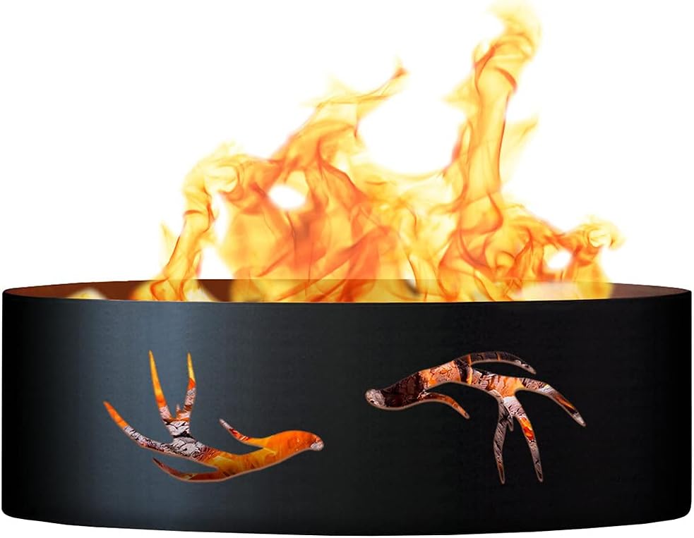 PD Metals ANT01848 Antlers Unpainted 12 in. Tall 48 in. Diameter Outdoor Fire Ring - 48 x 48 x 12 in. - Rustic Black Color