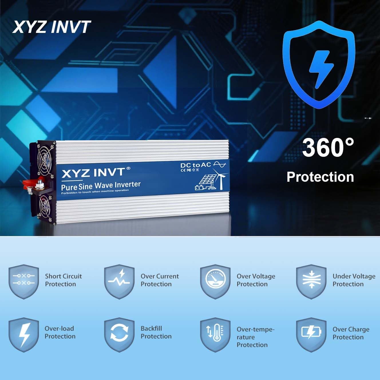 4000W Pure Sine Wave Inverter 48V to 120V AC, 8000W Peak Power - Portable Power Converter for Solar System, Off-Grid Home, RV, Truck & Camping