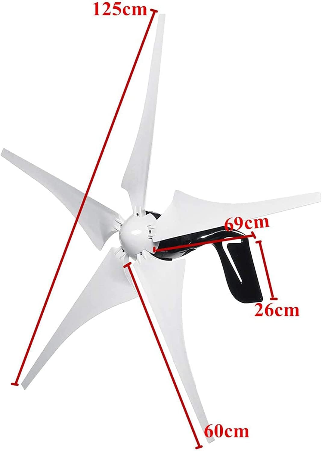 LiuSj JUnSt 4000W Small Windmill Turbines Generator,12V 24V 48V 5 Blade Horizontal Wind Turbines with Controller for Marine Home Charging (White),12v