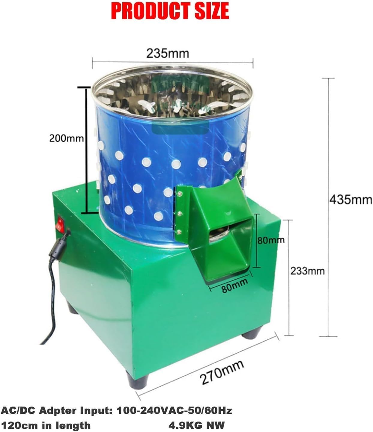Fowl Food Processor Electric, Commercial Chicken Plucker, Poultry De-featherer with 110 Rubber Fingers, Chicken Turkey Defeathering Machine, for Farming Abattoir Home