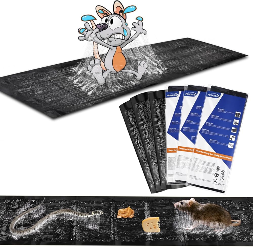 6 Pack 47 * 11 in Large Rat Traps, Heavy Duty Sticky Mouse Traps for House Indoor, Extra Strength Snake Traps for Mice Rat Snake Roach Lizard Spider Scorpion and Other Pests, Sticky Traps Glue Traps