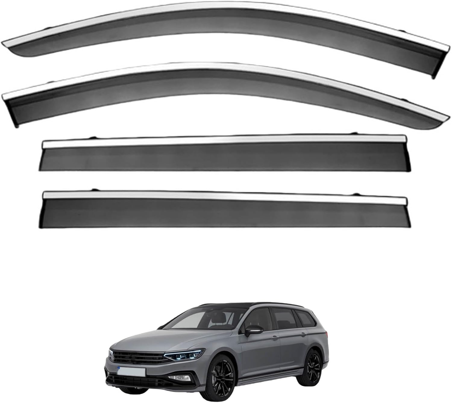Window Deflectors for VW Passat Variant MK8-B8 2016-2022+ PC, Sun Rain Guard Window Visors Vent Shades with Bright Stripes Car Accessories
