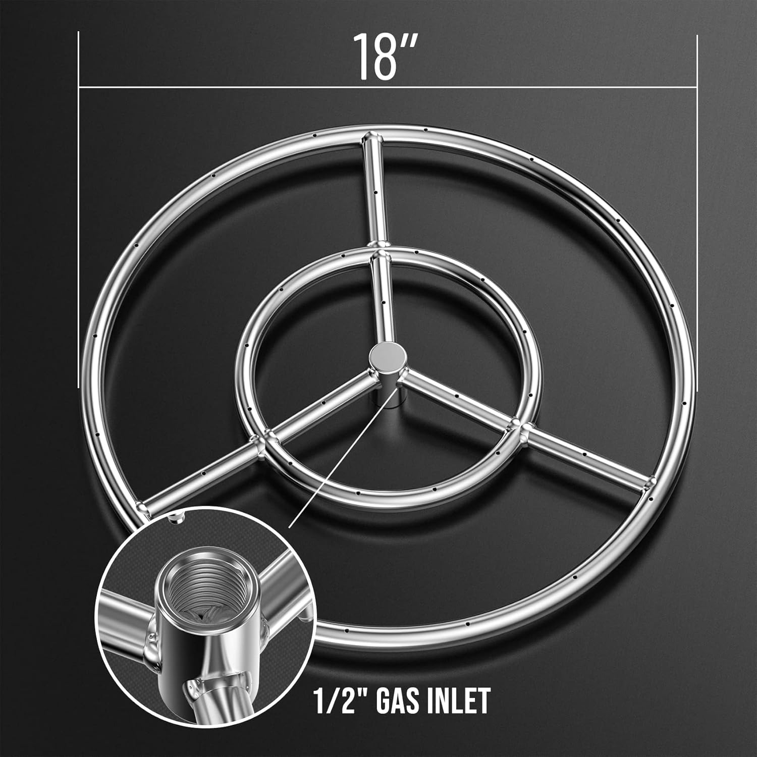 Skyflame 18-Inch Round Fire Pit Burner Ring for Natural Gas/Propane Fire Pit, 304 Stainless Steel…