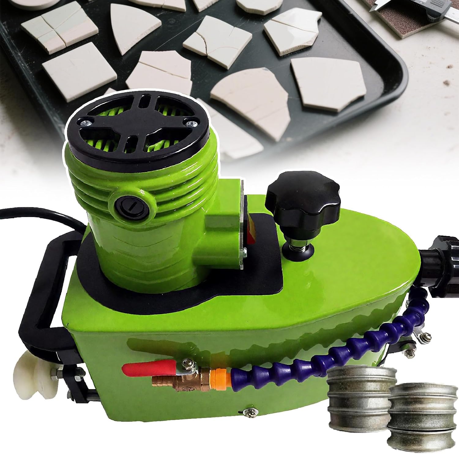 Portable Glass Edging Grinding Machine/Power Edgers,8000r/Min Straight Round Bevel Electric Edge Trimmer Grinder 800w- for Glass, Stone, Ceramics-with 8 Diamond Wheels Green