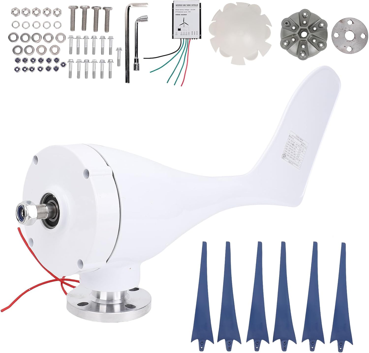 800W Wind Generator Kit 6 Blade Industrial Machinery Machine Professional Wind Turbines Small Windmill Generator (blue 24V)