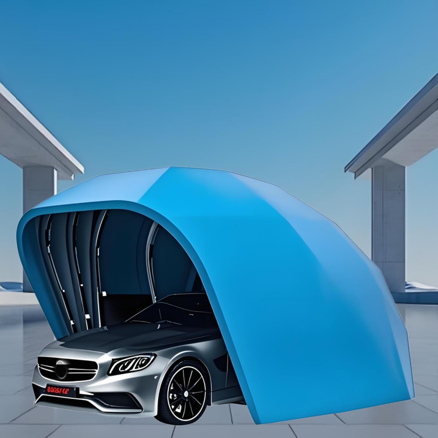 Fully Automatic Car Tent with Retractable Car Shelter, Remote Control Sunshade & Rainproof Car Tent, Premium Car Carport for Including Cars, Motorcycles & Bicycles,Blue,6.4 * 2.8 * 2.65m