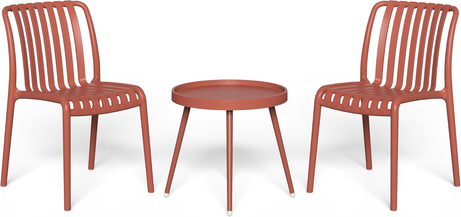 Costaelm Sunshine 3-Piece Outdoor Patio Bistro Balcony Furniture Set with Stackable Chairs, Red