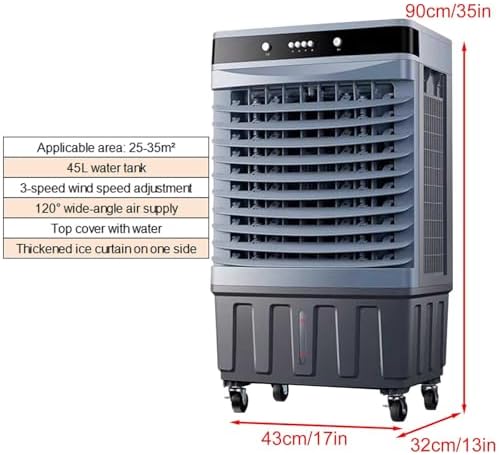 Swamp Cooler Air Conditioner with Water Tank, Evaporative Air Cooler with 4 Ice Box, Quiet Operation, 3 Wind Speeds for Outdoor Indoor Use(90cm/35in)