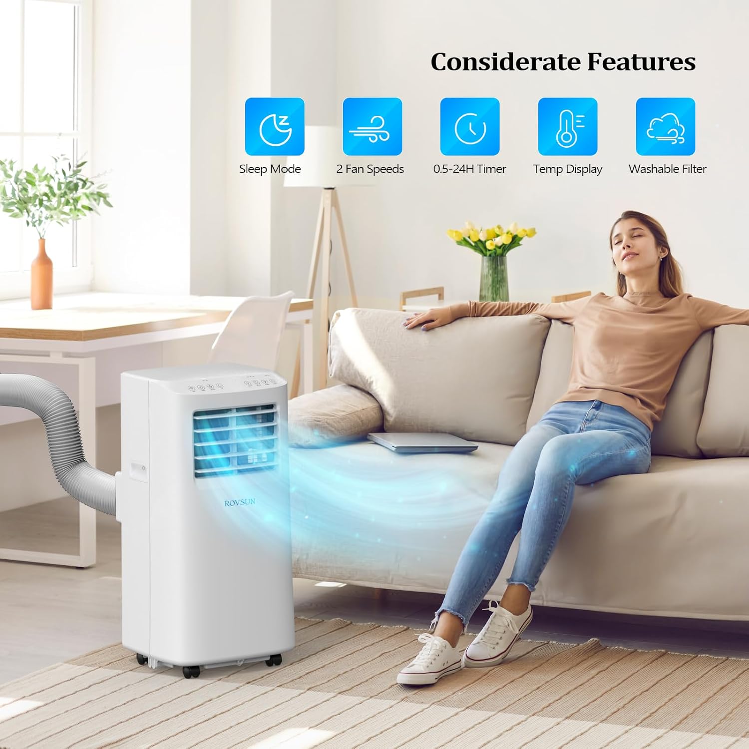 ROVSUN 8000 BTU Portable Air Conditioner with Remote Control, 3-in-1 Room AC Unit, Fan & Dehumidifier with Digital Display, 24H Timer & Installation Kits for Home Office Dorm