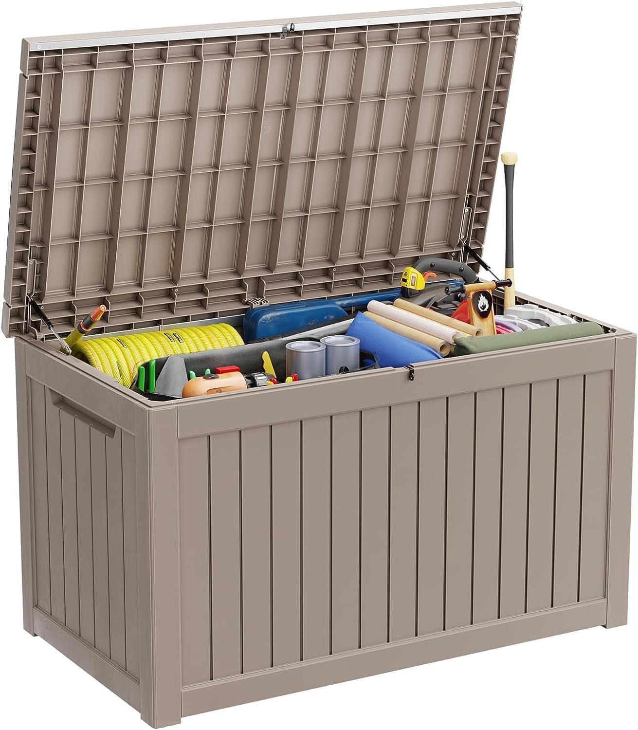 Akeacubo 230 Gallon Large Deck Box, Outdoor Storage Waterproof Resin Box for Patio Pool Furniture,Lockable and UV Resistant (Khaki)