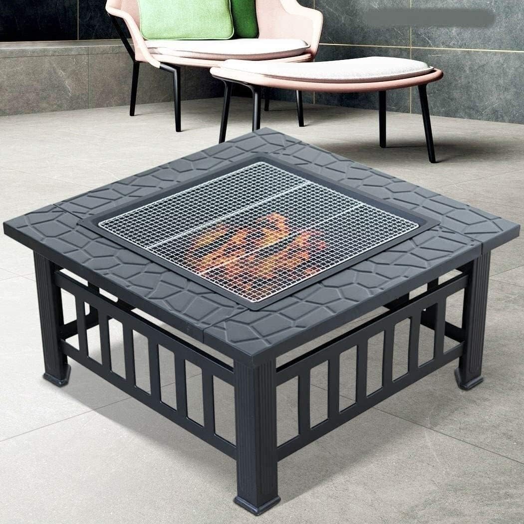 Outdoor Fire Pits Outdoor Wood Burning 32in Outdoor Fire Pit Metal Square Firepit Wood Burning Backyard Patio Garden Beaches Camping Picnic Bonfire Stove with Cover BBQ Cooking for Outside C