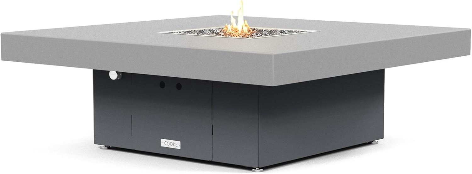 COOKE Santa Barbara 40 x 40 Square Fire Pit Table - Grey Powdercoat Aluminum Top - Propane (Grey Powdercoat Base)