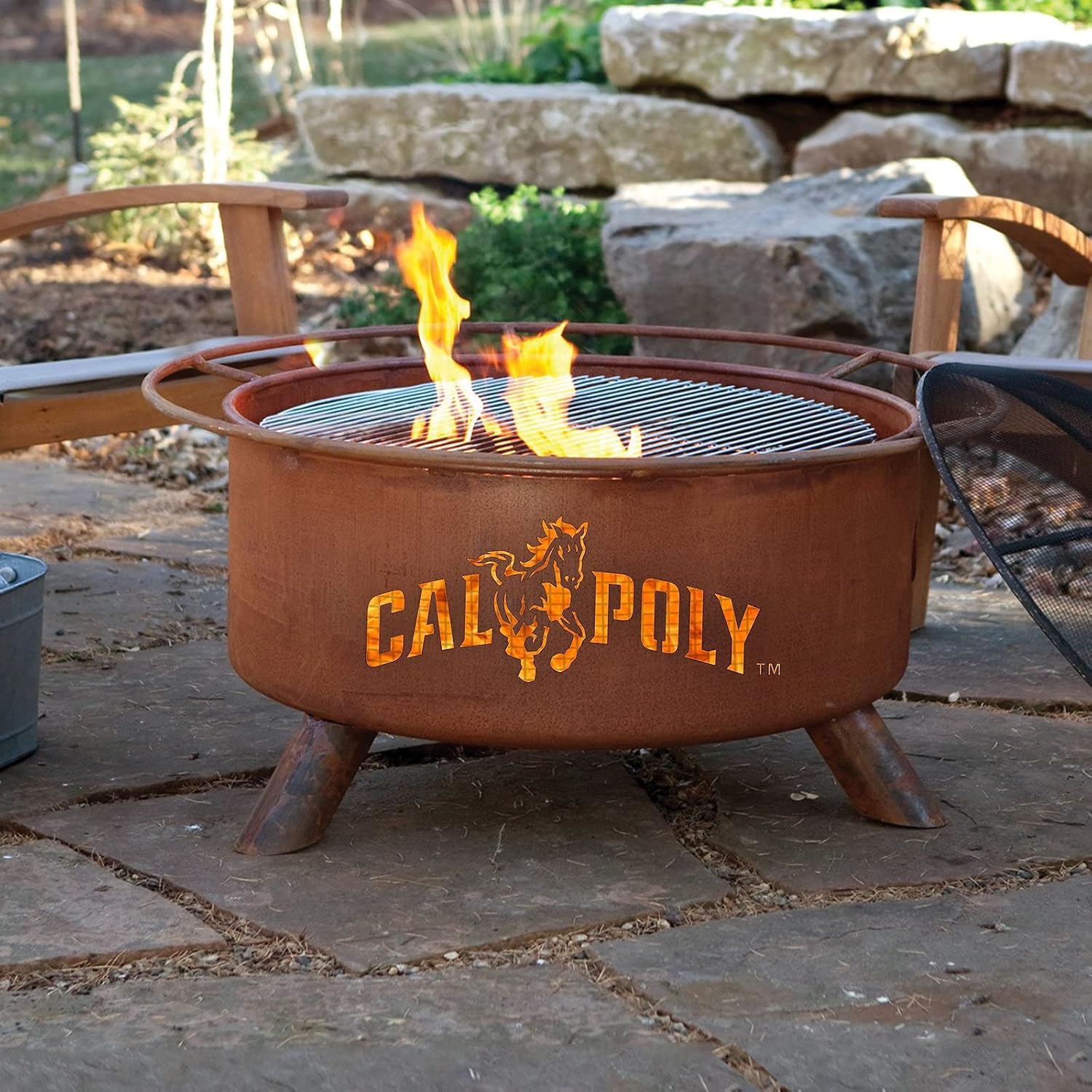 Patina Products F235 Cal Poly San Luis Obispo Steel Outdoor Fire Pit - 24 x 24 x 11 inch - Natural Rust Patina Finish