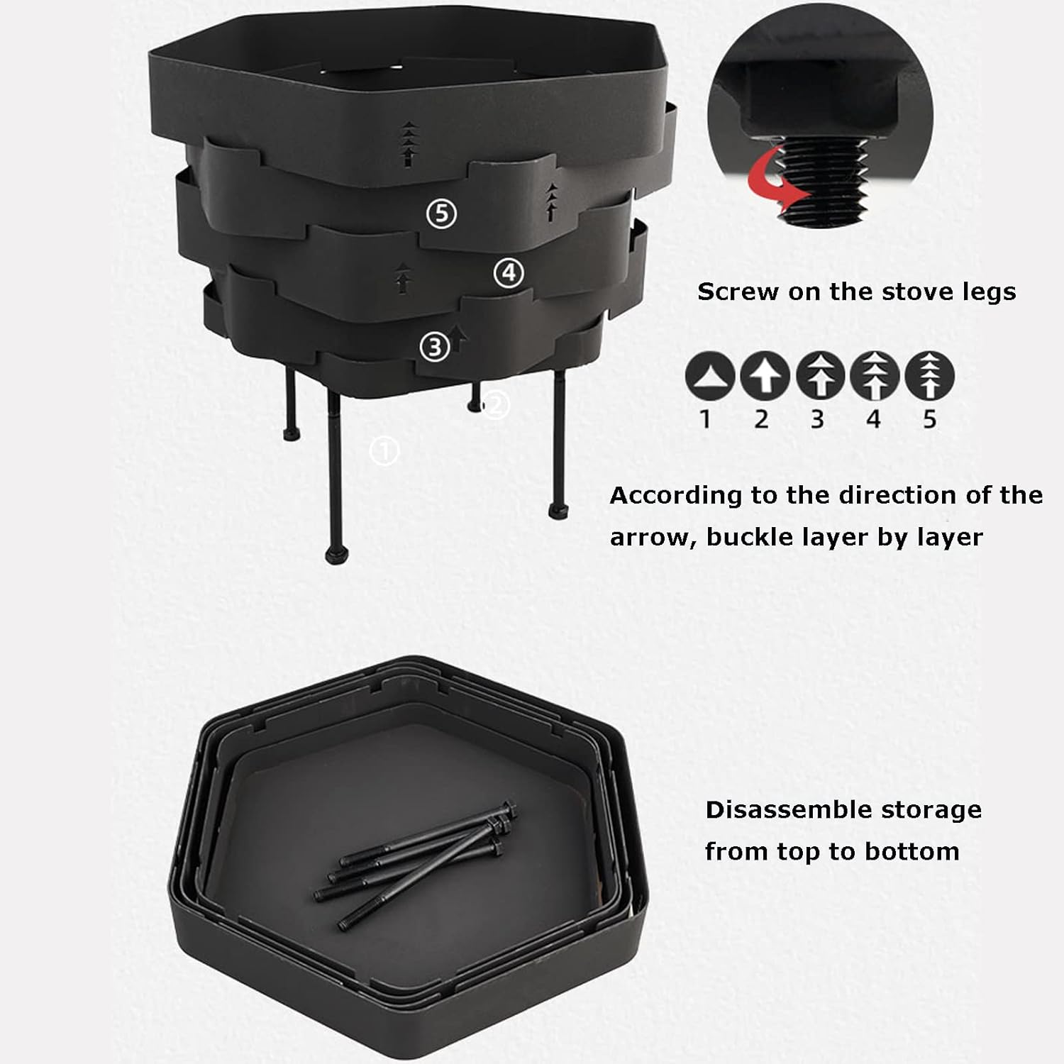 Folding Hexagon Shaped Stainless Steel Fire Pit,Unique Portal Stailess/hot Rolled Iron Outdoor Stove for BBQ/Heating