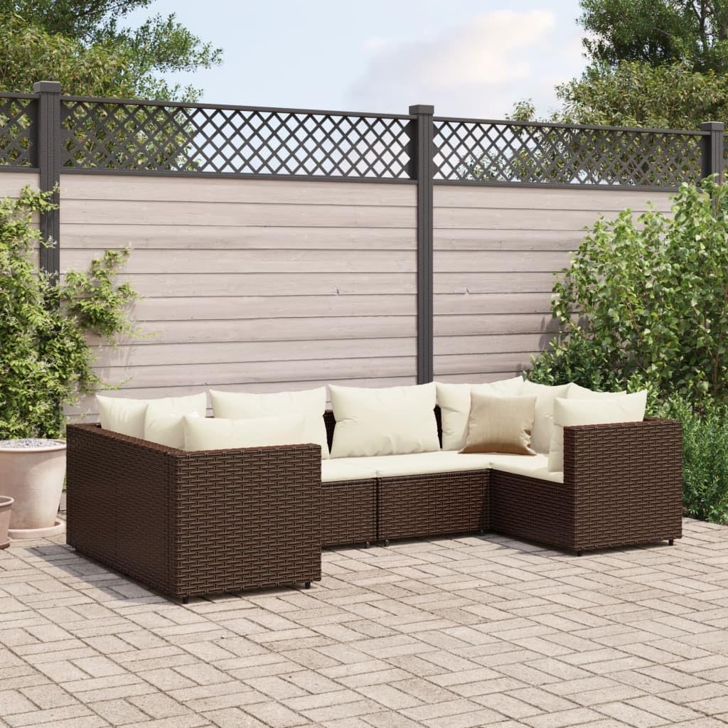 6 Piece Patio Lounge Set with Cushions Brown Poly Rattan,Outdoor Rattan Lounge Set for Patio or Garden Comfortable and Flexible Furniture Sets for Patio, Lawn & Garden