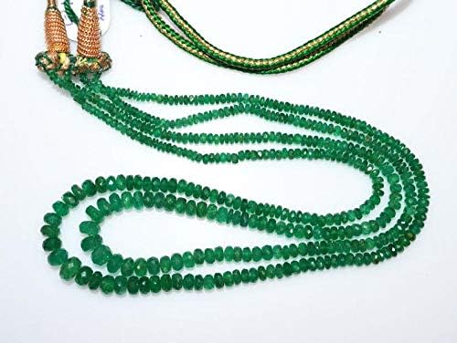 finest 2 line natural emerald faceted rondelle necklace, emerald faceted rondelle beads, 2.50-6.50 mm, 16