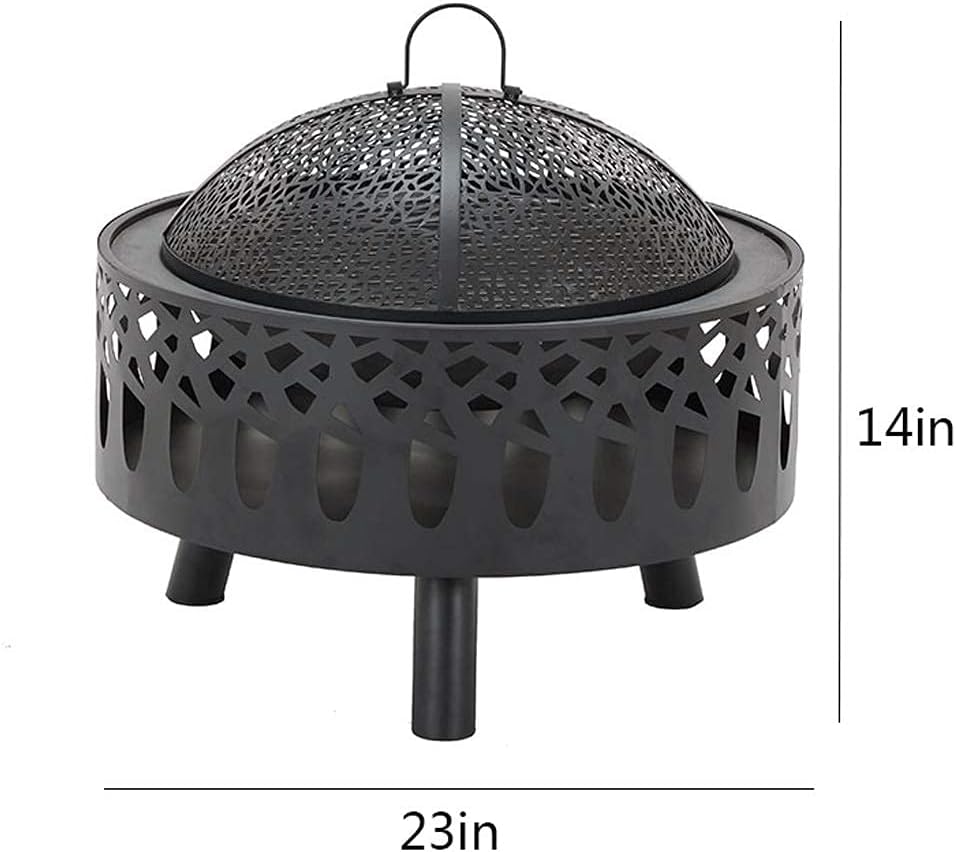 Fire pits Multifunction Outdoor Fire Pit with Log Grate Metal Firepit Patio Stove Wood Burning BBQ Grill Fire Pits Bowl, Poker for Backyard Garden Fire Pit