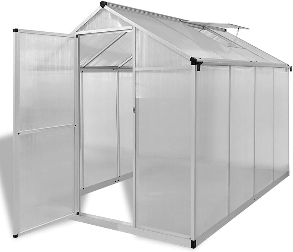 Reinforced Aluminum Greenhouse, 49.4 ft² Walk-in Plant Grow House, Anodized Silver Frame with UV-Resistant Polycarbonate Panels, Outdoor Garden Cultivation Kit