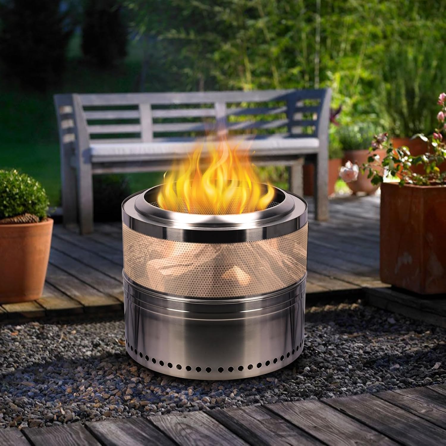 Smokeless Pit Outdoor Wood Burning Portable Firepit Stainless Steel for Backyard Patio Garden Picnic Camping Bonfire(19.7 Inch) 50 cm