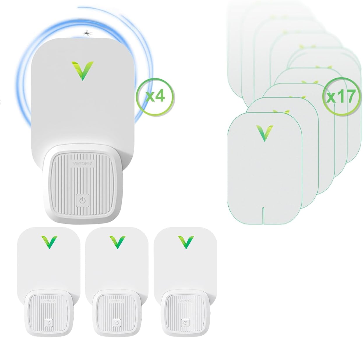 VEYOFLY Flying Insect Trap (4 Device + 12 Glue Cards) + 5 Refills Pack Bundle - Insect Catcher, Indoor Fly Trap, Fruit Fly Traps for Gnat, Moth, Mosquito, Bug Light Plug in Insect Killer