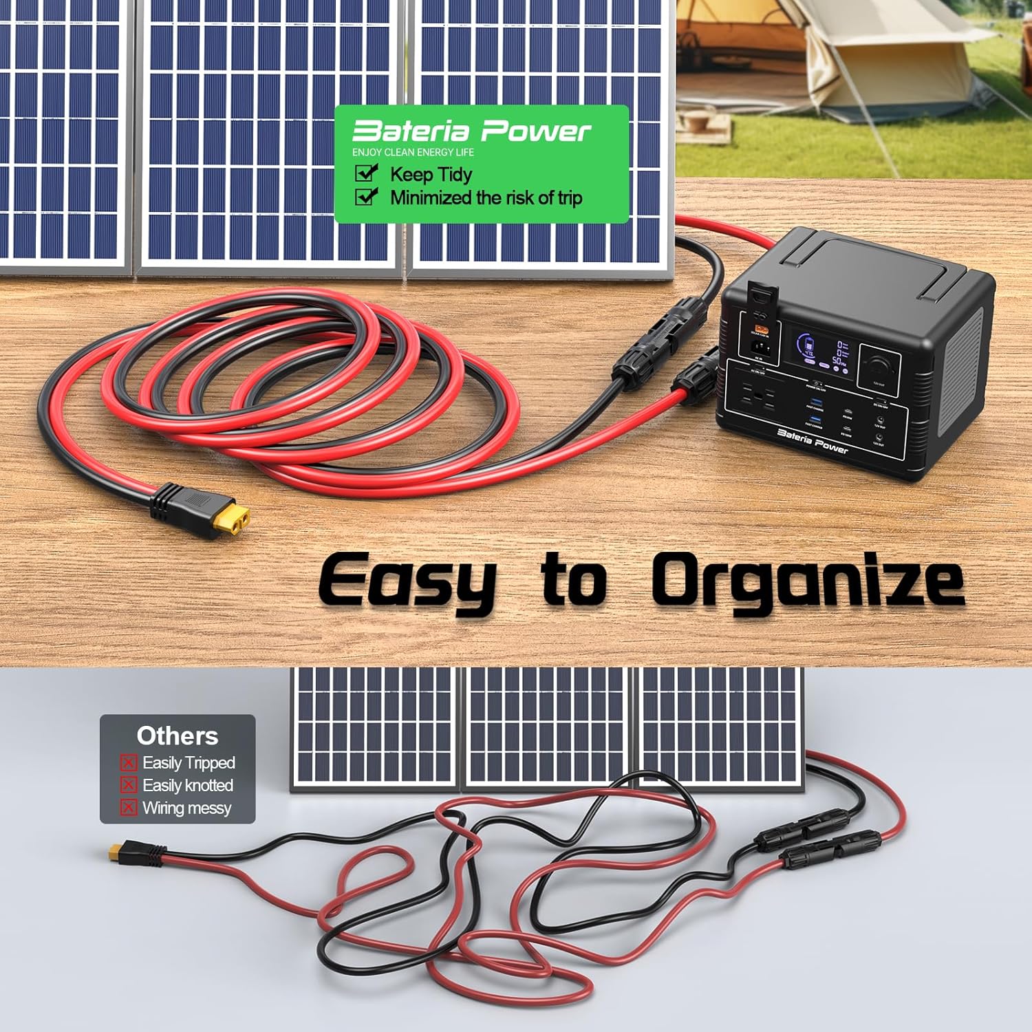 Bateria Power Solar to XT60 Charge Extension Cable with Solar Connectors Caps, Combined Wire Solar Connector to XT60 Adapter Cable for Solar Panel to Battery RV Power Station Generator 12AWG 50FT